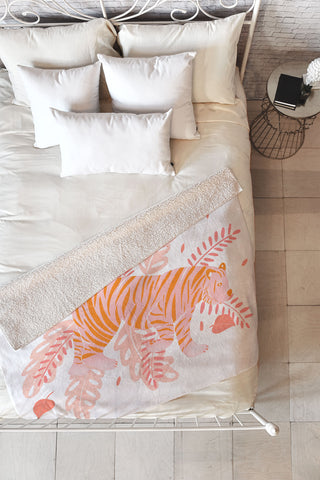 Cynthia Haller Orange and pink tiger Fleece Throw Blanket