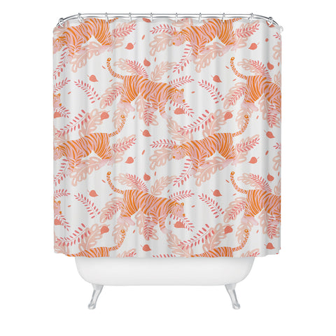 Cynthia Haller Orange and pink tiger Shower Curtain