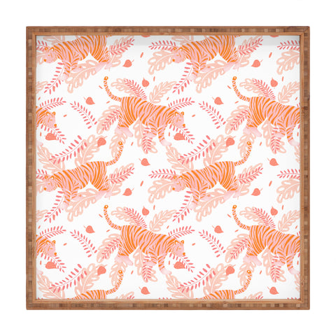 Cynthia Haller Orange and pink tiger Square Tray