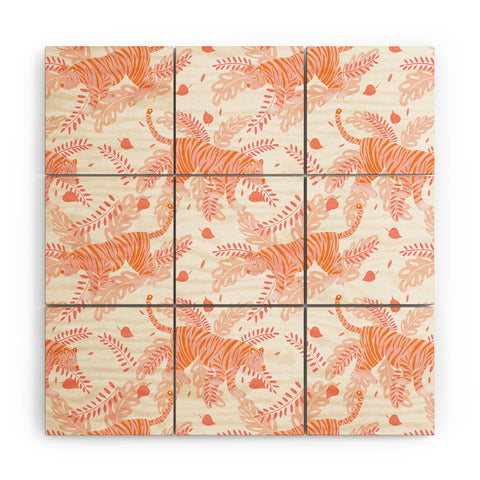 Cynthia Haller Orange and pink tiger Wood Wall Mural