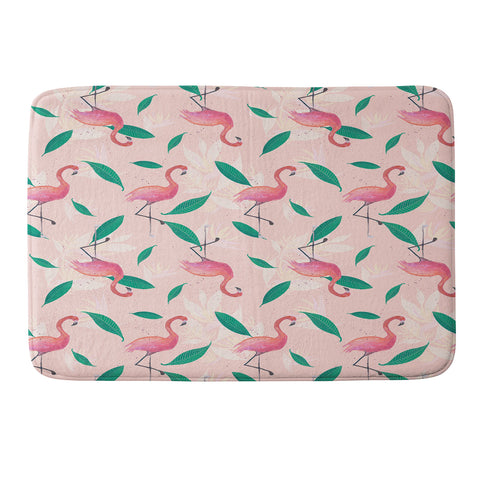 Cynthia Haller Pink flamingo tropical pattern Memory Foam Bath Mat
