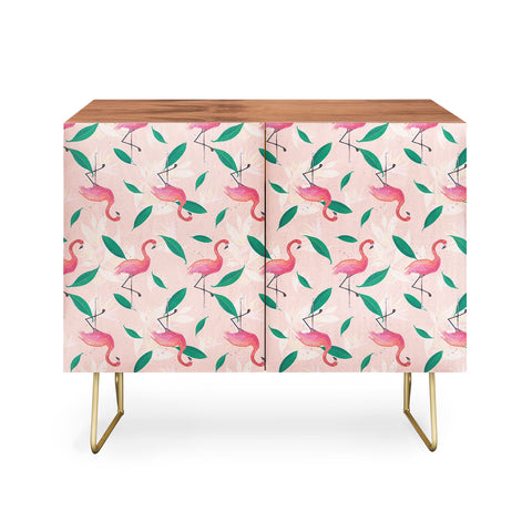 Cynthia Haller Pink flamingo tropical pattern Credenza