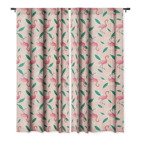 Cynthia Haller Pink flamingo tropical pattern Blackout Window Curtain