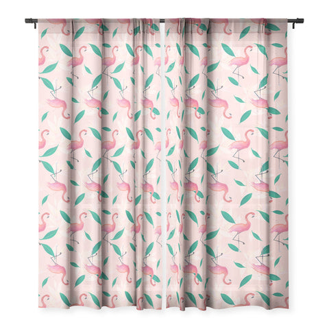 Cynthia Haller Pink flamingo tropical pattern Sheer Window Curtain