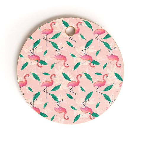 Cynthia Haller Pink flamingo tropical pattern Cutting Board Round