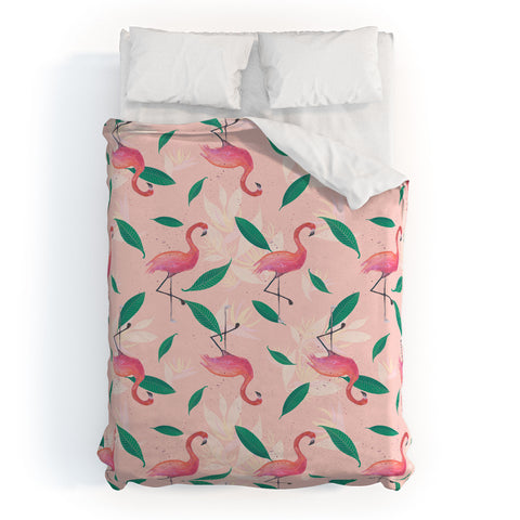 Cynthia Haller Pink flamingo tropical pattern Duvet Cover