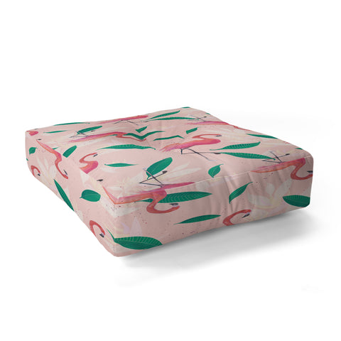 Cynthia Haller Pink flamingo tropical pattern Floor Pillow Square