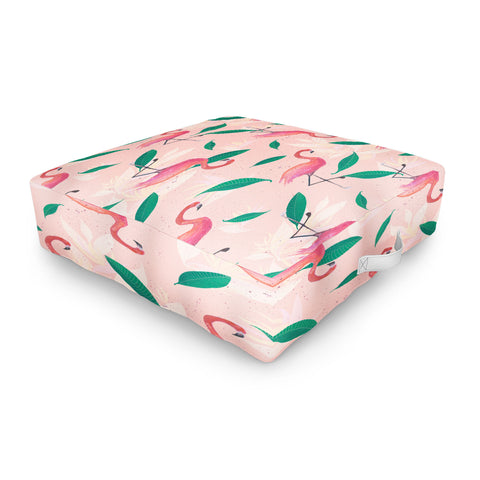 Cynthia Haller Pink flamingo tropical pattern Outdoor Floor Cushion