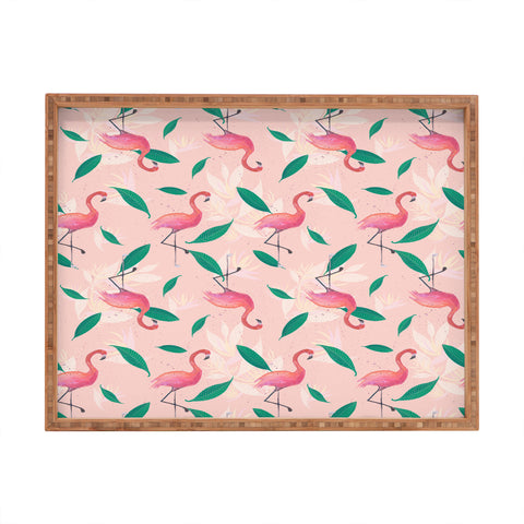 Cynthia Haller Pink flamingo tropical pattern Rectangular Tray