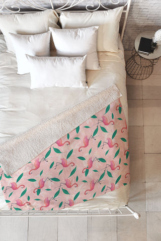 Cynthia Haller Pink flamingo tropical pattern Fleece Throw Blanket