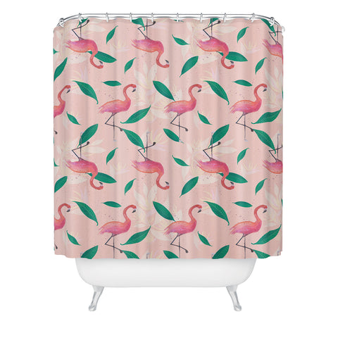 Cynthia Haller Pink flamingo tropical pattern Shower Curtain