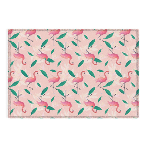 Cynthia Haller Pink flamingo tropical pattern Outdoor Rug