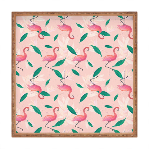 Cynthia Haller Pink flamingo tropical pattern Square Tray