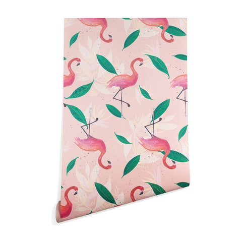 Cynthia Haller Pink flamingo tropical pattern Wallpaper