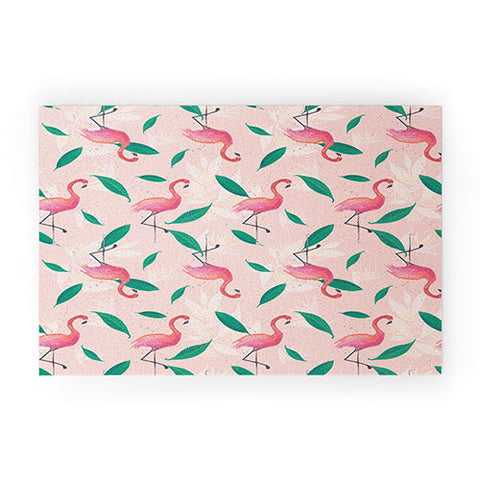 Cynthia Haller Pink flamingo tropical pattern Welcome Mat