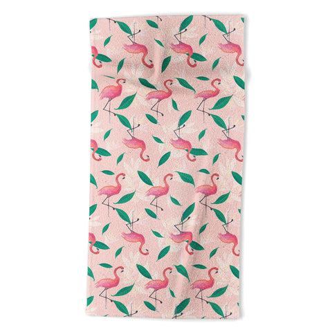 Cynthia Haller Pink flamingo tropical pattern Beach Towel