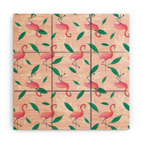 Cynthia Haller Pink flamingo tropical pattern Wood Wall Mural