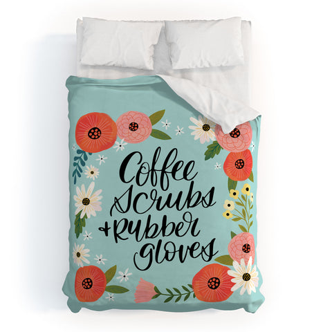 CynthiaF Coffee Scrubs and Rubber Gloves Duvet Cover