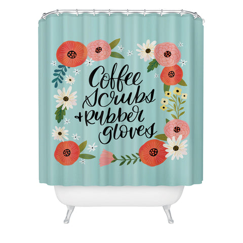 CynthiaF Coffee Scrubs and Rubber Gloves Shower Curtain