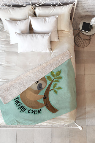 CynthiaF Sloth says Whatfuckingever Fleece Throw Blanket