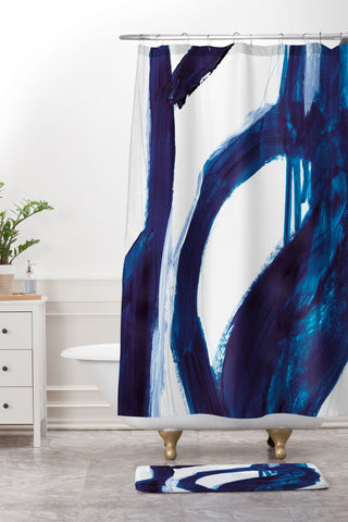 Dan Hobday Art Blue Abstract Shower Curtain And Mat