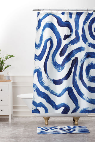 Dan Hobday Art Blue Minimal Shower Curtain And Mat