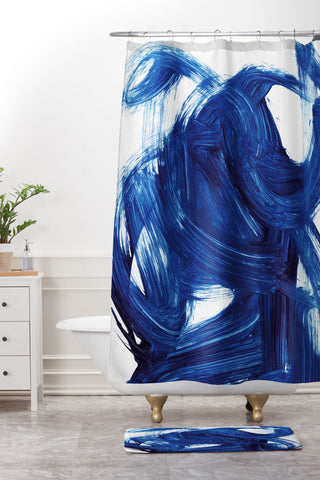 Dan Hobday Art Navy Brush Shower Curtain And Mat