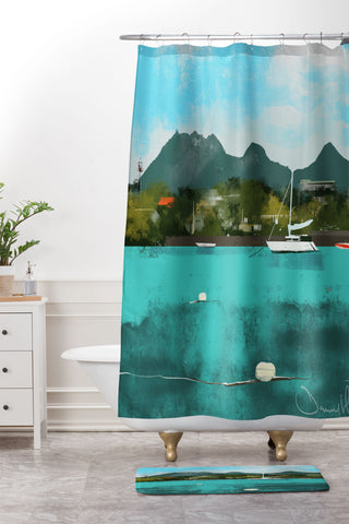 Dan Hobday Art Tropical View Shower Curtain And Mat