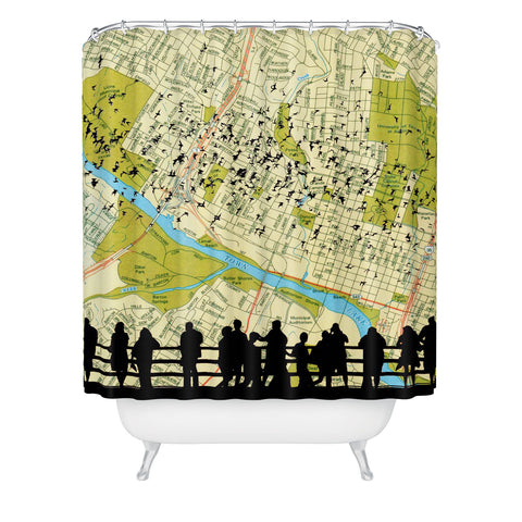 DarkIslandCity Bats Over Austin Congress Bridge Shower Curtain