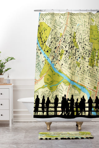 DarkIslandCity Bats Over Austin Congress Bridge Shower Curtain And Mat