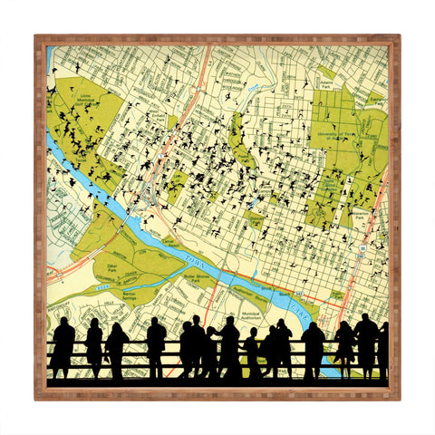 DarkIslandCity Bats Over Austin Congress Bridge Square Tray