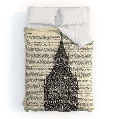 DarkIslandCity Big Ben on Dictionary Paper Duvet Cover