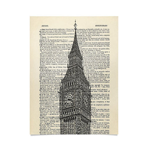 DarkIslandCity Big Ben on Dictionary Paper Poster