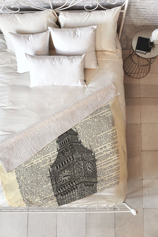DarkIslandCity Big Ben on Dictionary Paper Fleece Throw Blanket
