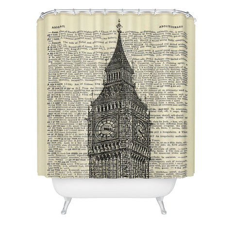 DarkIslandCity Big Ben on Dictionary Paper Shower Curtain