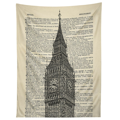 DarkIslandCity Big Ben on Dictionary Paper Tapestry