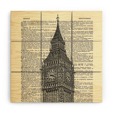 DarkIslandCity Big Ben on Dictionary Paper Wood Wall Mural