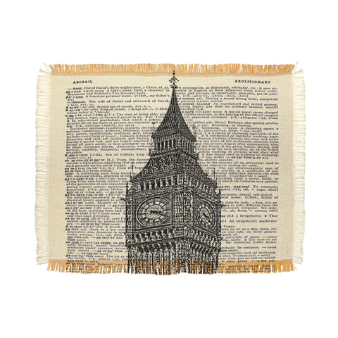 DarkIslandCity Big Ben on Dictionary Paper Throw Blanket