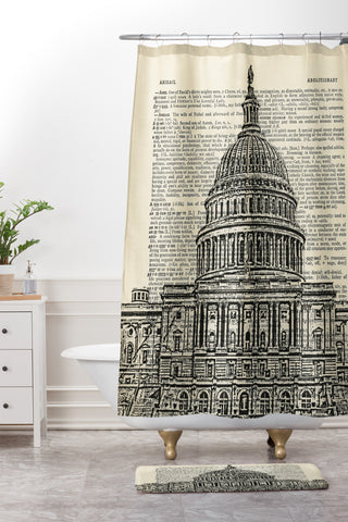 DarkIslandCity Capitol Building On Dictionary Paper Shower Curtain And Mat