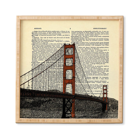 DarkIslandCity Golden Gate Bridge on Dictionary Paper Framed Wall Art