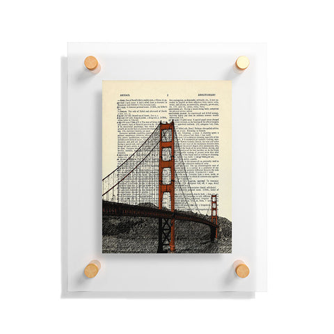 DarkIslandCity Golden Gate Bridge on Dictionary Paper Floating Acrylic Print