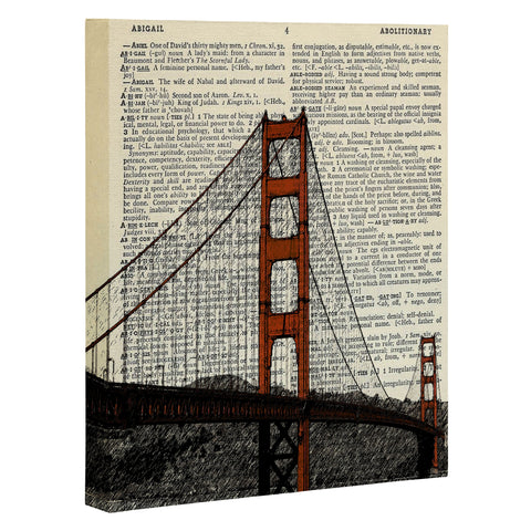 DarkIslandCity Golden Gate Bridge on Dictionary Paper Art Canvas