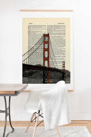 DarkIslandCity Golden Gate Bridge on Dictionary Paper Art Print And Hanger