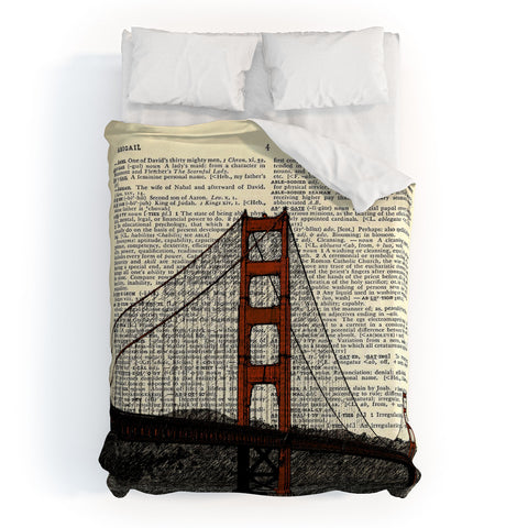 DarkIslandCity Golden Gate Bridge on Dictionary Paper Duvet Cover
