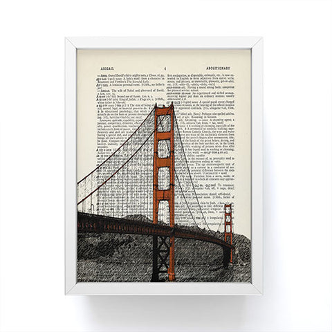 DarkIslandCity Golden Gate Bridge on Dictionary Paper Framed Mini Art Print