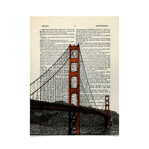 DarkIslandCity Golden Gate Bridge on Dictionary Paper Poster