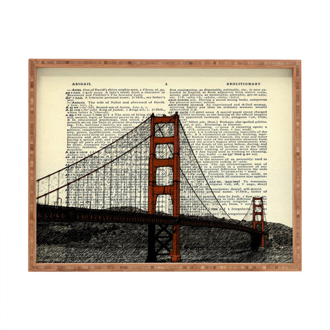 DarkIslandCity Golden Gate Bridge on Dictionary Paper Rectangular Tray