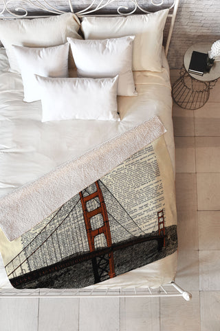 DarkIslandCity Golden Gate Bridge on Dictionary Paper Fleece Throw Blanket