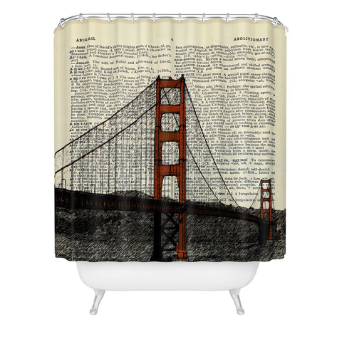 DarkIslandCity Golden Gate Bridge on Dictionary Paper Shower Curtain