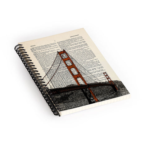 DarkIslandCity Golden Gate Bridge on Dictionary Paper Spiral Notebook